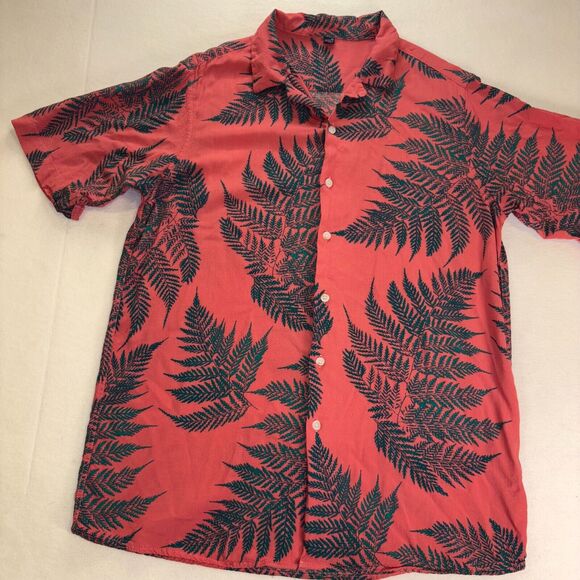 Design In Italy Hawaiian Shirt Medium/Pink/Fern/Tropical/Vacation /Tiki/Beach - Picture 1 of 3